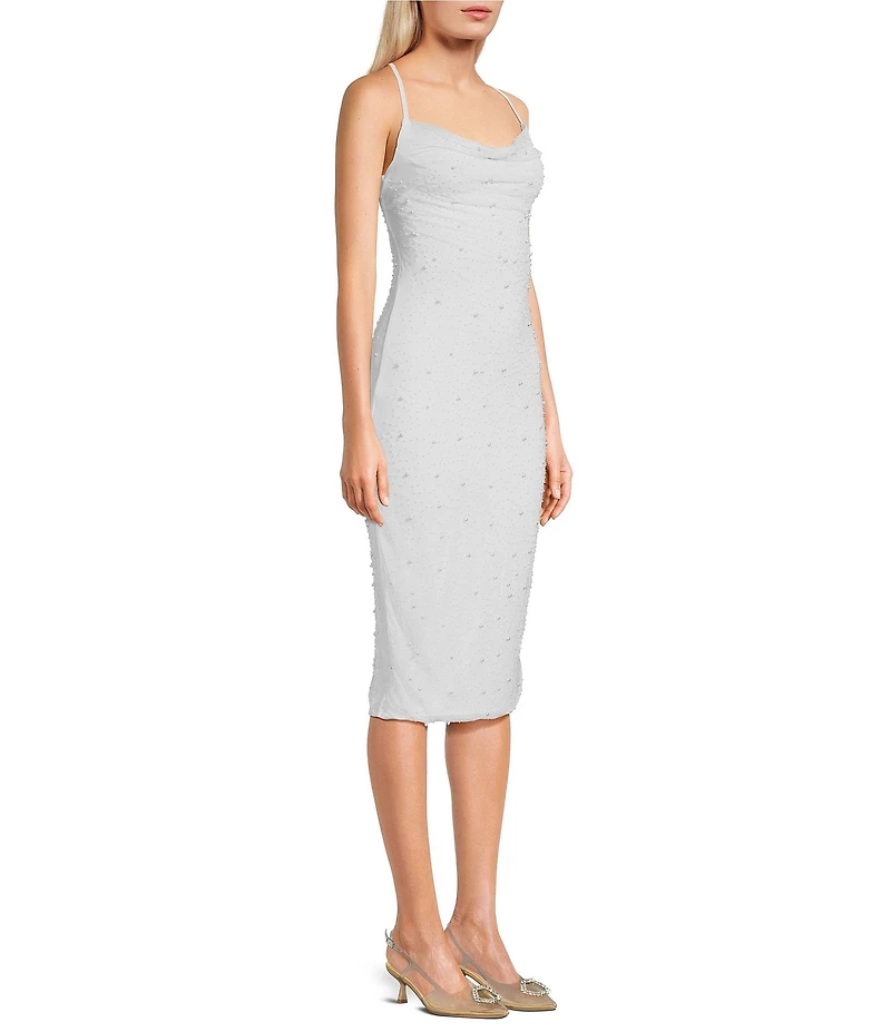 Midnight Doll Sleeveless Mash Pearl Midi Bodycon Dress