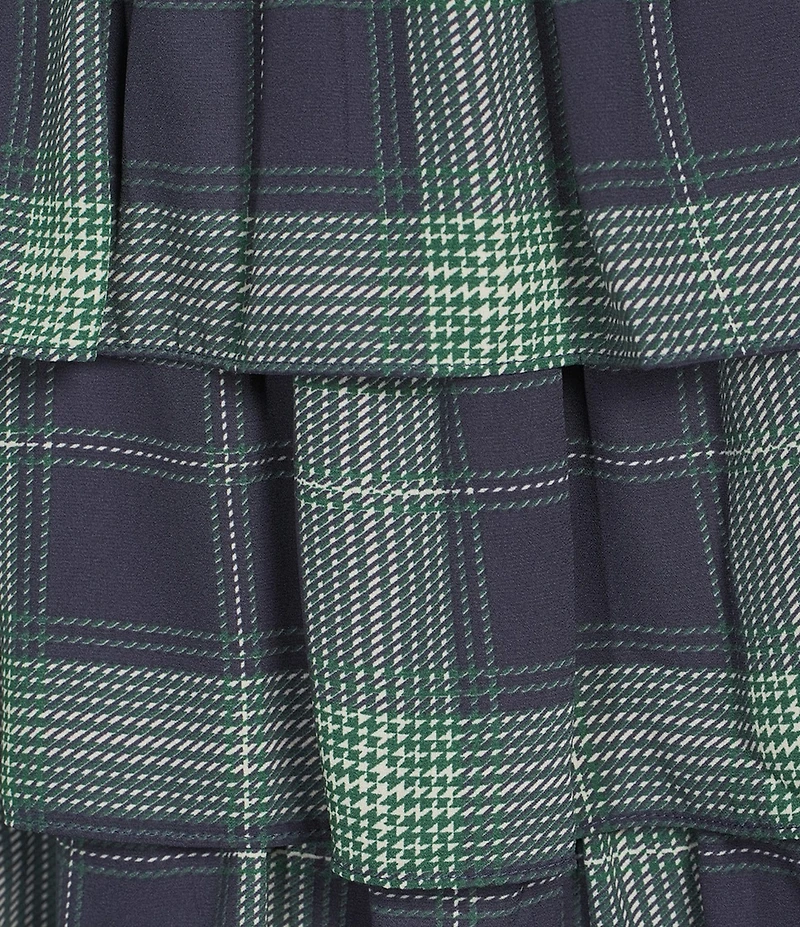 Midnight Doll Smocked Plaid Puffed Sleeve Ruffle Tiered Maxi Dress