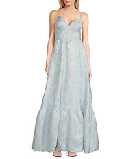 Midnight Doll Spaghetti Strap Brocade Corset Detail Gown