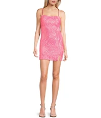 Midnight Doll Spaghetti Strap Placement Sequin Strappy Back Bodycon Mini Dress