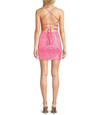 Midnight Doll Spaghetti Strap Placement Sequin Strappy Back Bodycon Mini Dress
