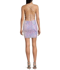 Midnight Doll Spaghetti Strap Placement Sequin Strappy Back Bodycon Mini Dress