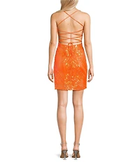 Midnight Doll Spaghetti Strap Placement Sequin Strappy Back Bodycon Mini Dress