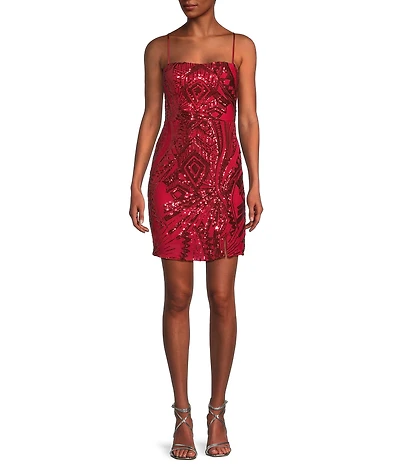Midnight Doll Spaghetti Strap Placement Sequin Strappy Back Bodycon Mini Dress