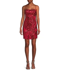 Midnight Doll Spaghetti Strap Placement Sequin Strappy Back Bodycon Mini Dress