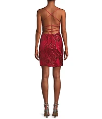 Midnight Doll Spaghetti Strap Placement Sequin Strappy Back Bodycon Mini Dress
