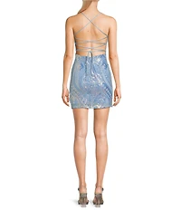 Midnight Doll Spaghetti Strap Placement Sequin Strappy Back Bodycon Mini Dress