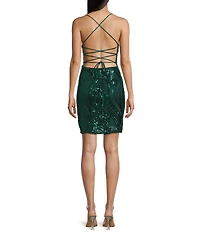 Midnight Doll Spaghetti Strap Placement Sequin Strappy Back Bodycon Mini Dress