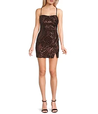 Midnight Doll Spaghetti Strap Placement Sequin Strappy Back Bodycon Mini Dress