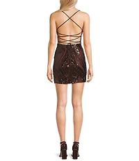 Midnight Doll Spaghetti Strap Placement Sequin Strappy Back Bodycon Mini Dress