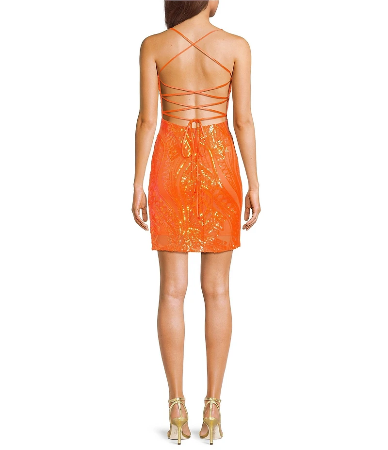 Midnight Doll Spaghetti Strap Placement Sequin Strappy Back Bodycon Mini Dress