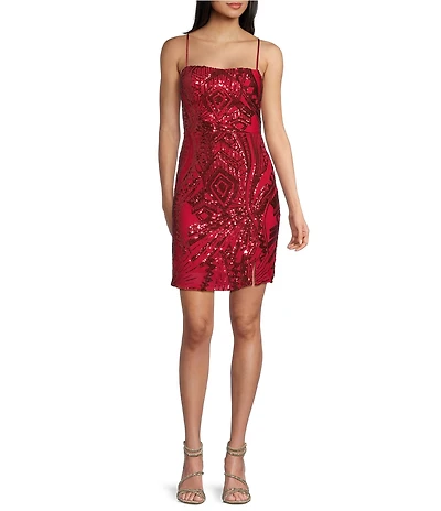 Midnight Doll Spaghetti Strap Placement Sequin Strappy Back Bodycon Mini Dress