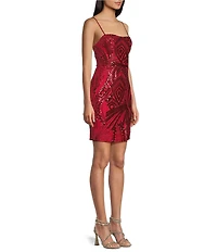 Midnight Doll Spaghetti Strap Placement Sequin Strappy Back Bodycon Mini Dress