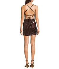 Midnight Doll Spaghetti Strap Placement Sequin Strappy Back Bodycon Mini Dress