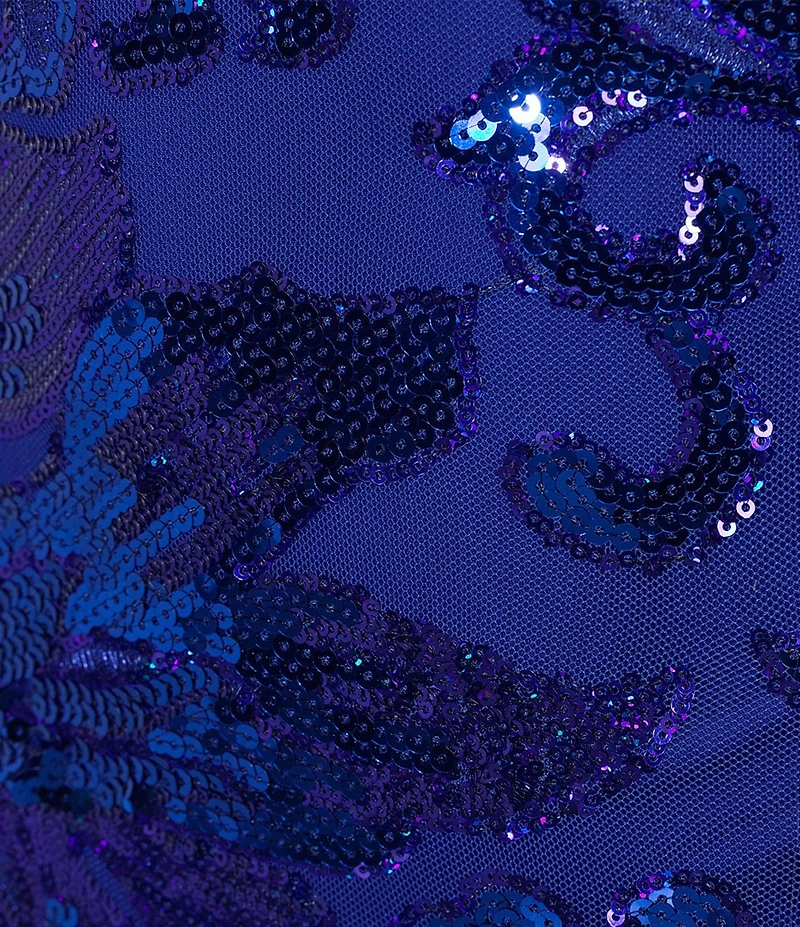 Midnight Doll Spaghetti Strap Scoop Neck Floral Sequin Pattern Bodycon Dress