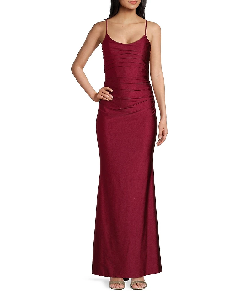 Midnight Doll Spaghetti Strap Scoop Neck Strappy Back Long Satin Dress