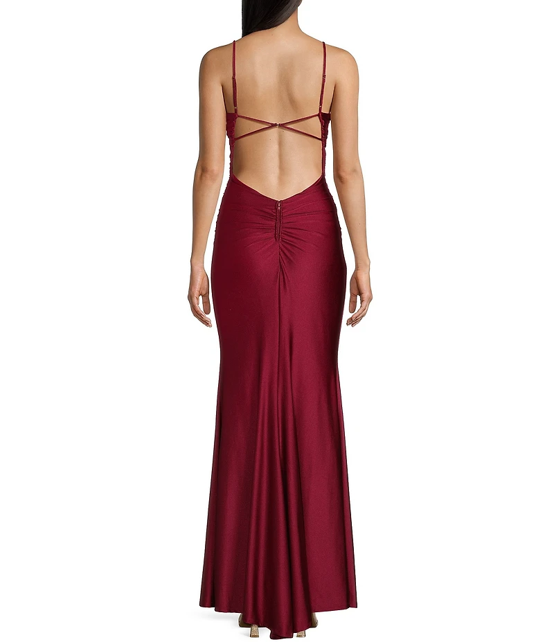 Midnight Doll Spaghetti Strap Scoop Neck Strappy Back Long Satin Dress