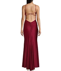 Midnight Doll Spaghetti Strap Scoop Neck Strappy Back Long Satin Dress