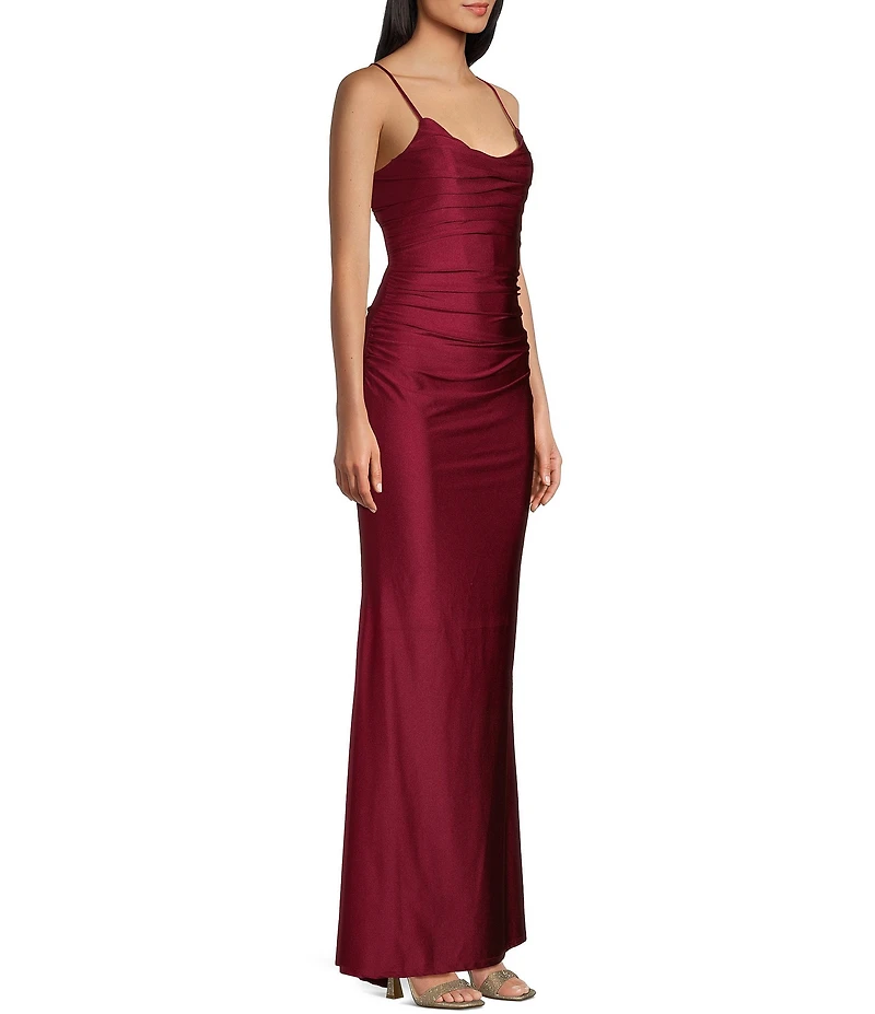 Midnight Doll Spaghetti Strap Scoop Neck Strappy Back Long Satin Dress