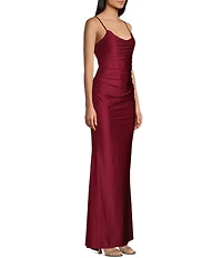 Midnight Doll Spaghetti Strap Scoop Neck Strappy Back Long Satin Dress