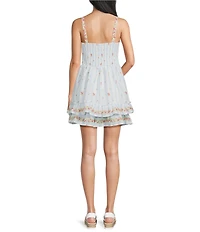 Midnight Doll Striped Floral Printed Sweetheart Neck Ruffled Dress