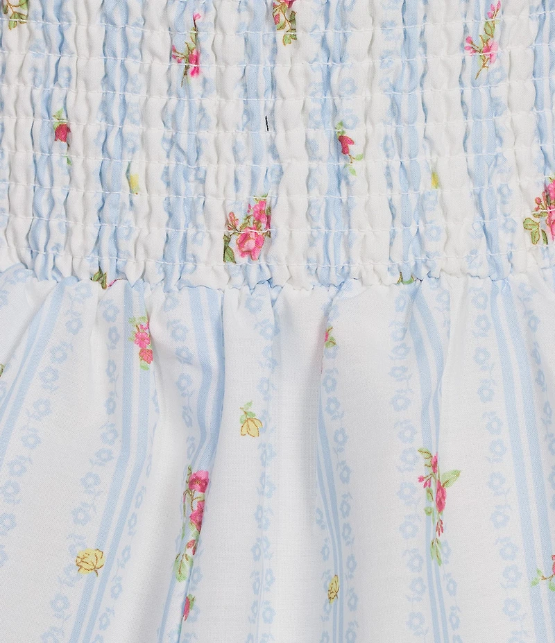 Midnight Doll Striped Floral Printed Sweetheart Neck Ruffled Dress