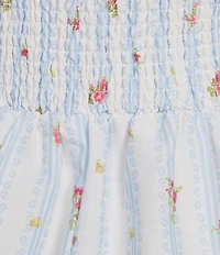Midnight Doll Striped Floral Printed Sweetheart Neck Ruffled Dress
