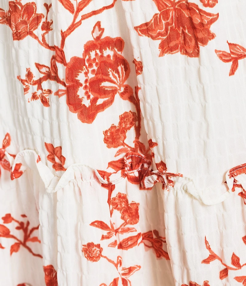 Midnight Doll Textural Floral Printed Flutter Sleeve Tiered Dress