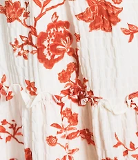 Midnight Doll Textural Floral Printed Flutter Sleeve Tiered Dress