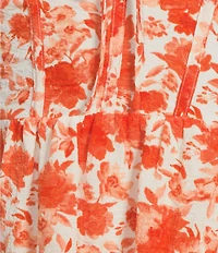 Midnight Doll Textured Floral Print Tie Strap V-Neck Tiered Dress