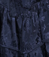 Midnight Doll Textured Floral Printed Jacquard Ruffled Tie Front Mini Dress