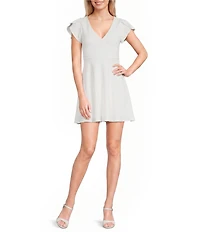 Midnight Doll Textured Tulip-Sleeve V-Neck Skater Dress