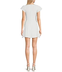 Midnight Doll Textured Tulip-Sleeve V-Neck Skater Dress