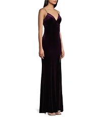 Midnight Doll V-Neck Double Rhinestone Spaghetti Strap Lace Up Velvet Dress