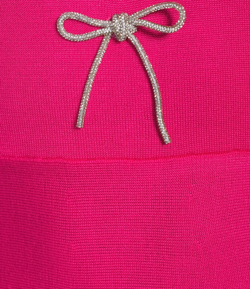 Midnight Doll V-Neck Rhinestone Bow Front Long Sleeve Sweater Dress