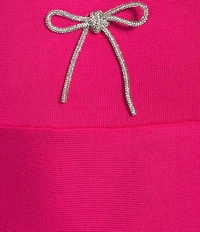 Midnight Doll V-Neck Rhinestone Bow Front Long Sleeve Sweater Dress