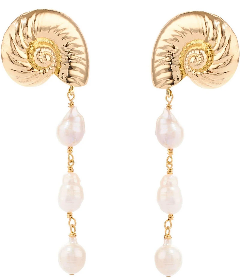 Mignonne Gavigan Sculpted Concha Shell Pearl Linear Earrings