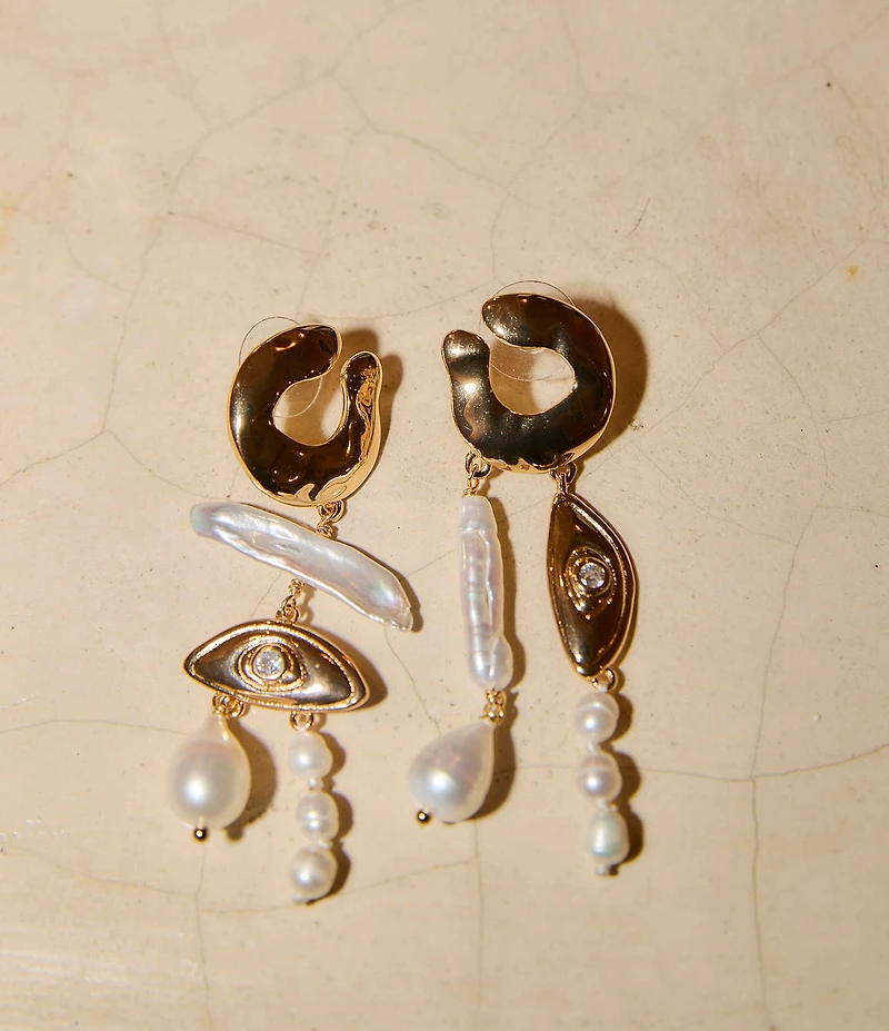 Mignonne Gavigan Eva Freshwater Pearl Mismatched Resort Chandelier Earrings