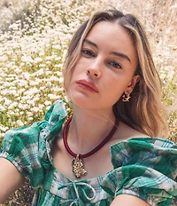 Mignonne Gavigan Lelani Corded Flower and Heart Pendant Statement Necklace