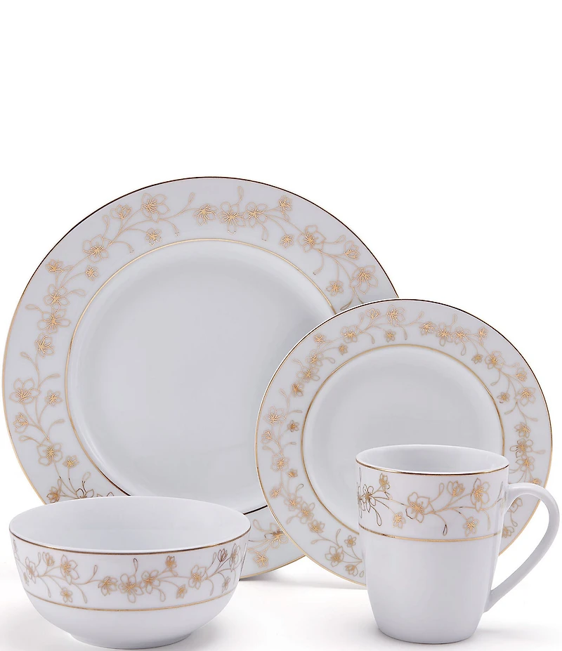 Mikasa Metallic Floral Gold 32-Piece Dinnerware Set