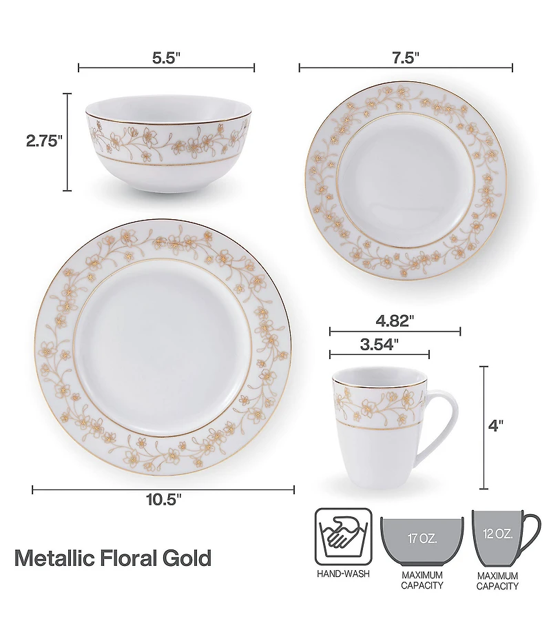 Mikasa Metallic Floral Gold 32-Piece Dinnerware Set