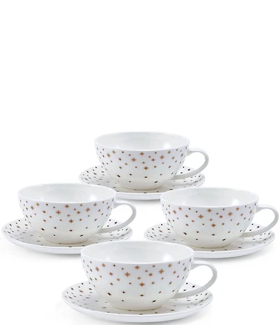 Mikasa Millie Gold Star Print Mugs and Saucers, Set of 4