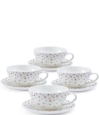 Mikasa Millie Gold Star Print Mugs and Saucers, Set of 4