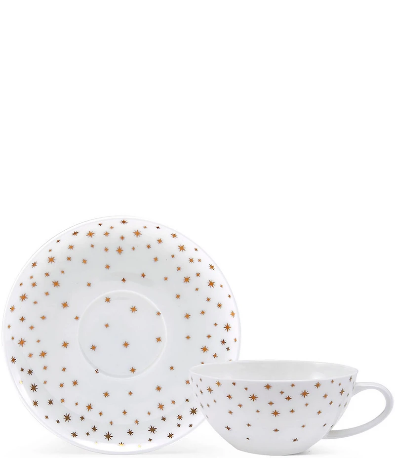 Mikasa Millie Gold Star Print Mugs and Saucers, Set of 4