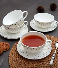 Mikasa Millie Gold Star Print Mugs and Saucers, Set of 4