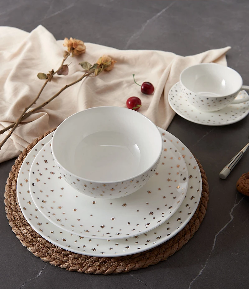 Mikasa Millie Gold Star Print Mugs and Saucers, Set of 4