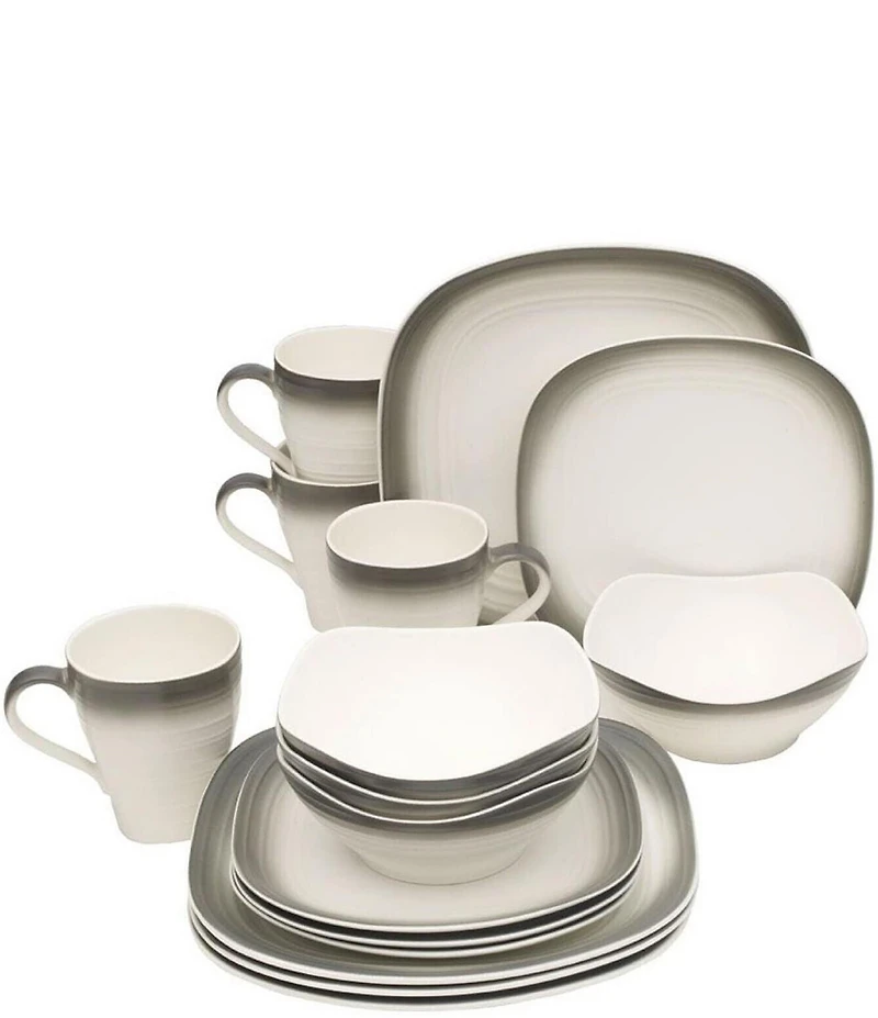 Mikasa Swirl Ombre Graphite Square 16-Piece Dinnerware Set