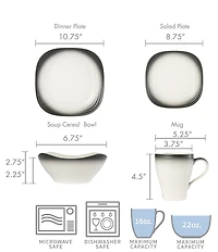 Mikasa Swirl Ombre Graphite Square 16-Piece Dinnerware Set