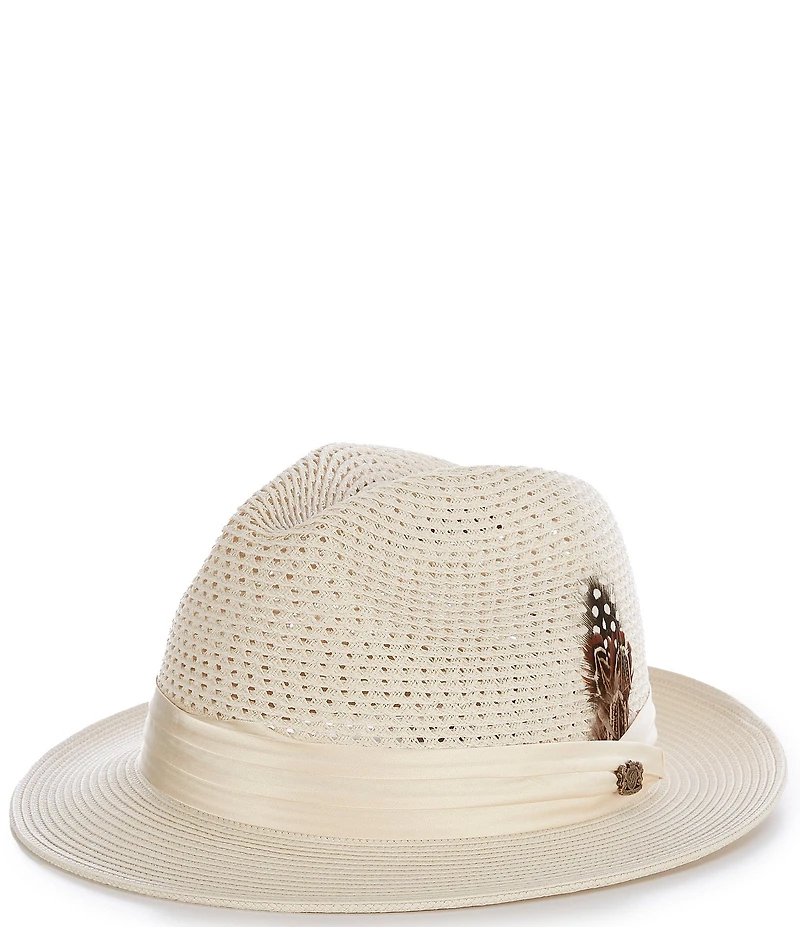 Biltmore by Dorfman Milano Straw Silk Band Feather Fedora Hat