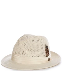 Biltmore by Dorfman Milano Straw Silk Band Feather Fedora Hat